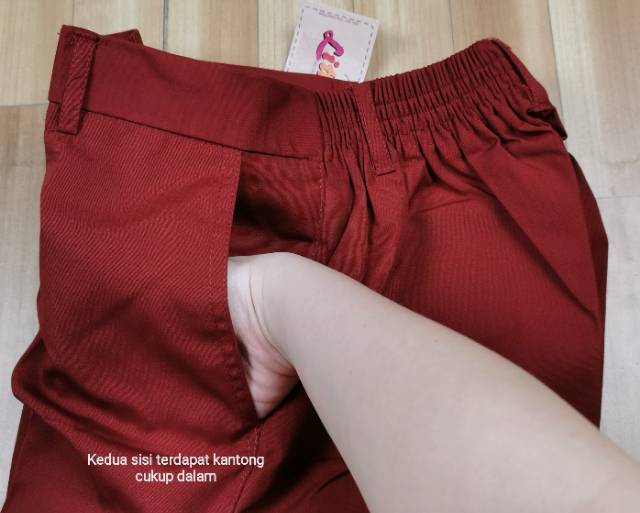 Celana panjang sekolah SD karet pinggang Merah, Hitam, Putih 1~12 Litton famatex halus / Seragam