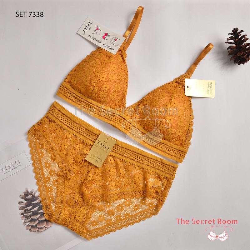 TALLY BRA BH CD SET KEMBEN BRALETTE RENDA 7338 I FREE SIZE I ADA KAIT I BUSA TIPIS I CUP B KECIL