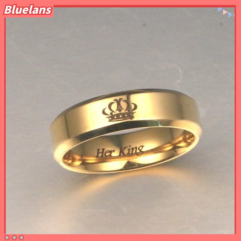 Bluelans Couple Ring His Queen Her King Crown Titanium Steel Letter Engraved Lover Ring Jewelry