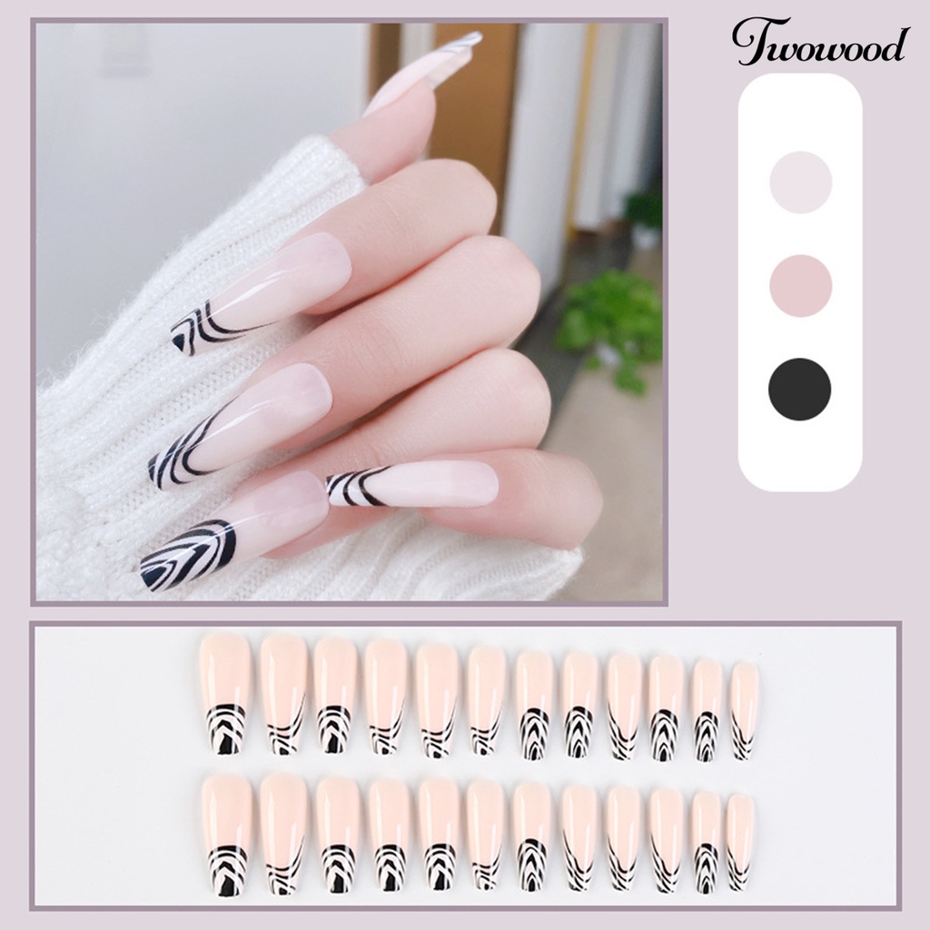 Twowood 1 Set Kuku Palsu Full Cover Bisa Dilepas Dengan Lem Untuk Manicure / Nail Art