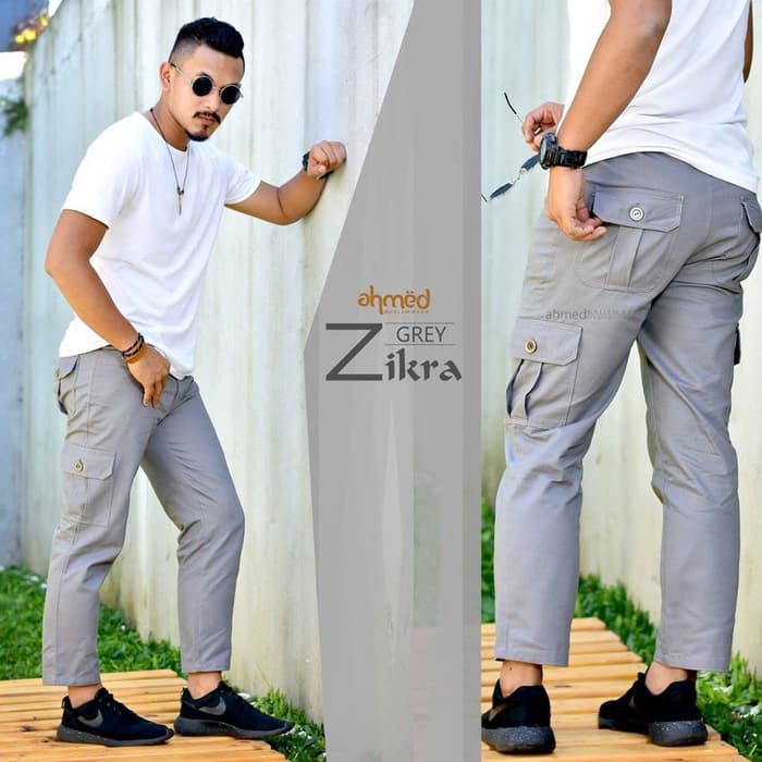 celana muslim / celan cingkrang / sirwal Zikra Kargo grey akk1276