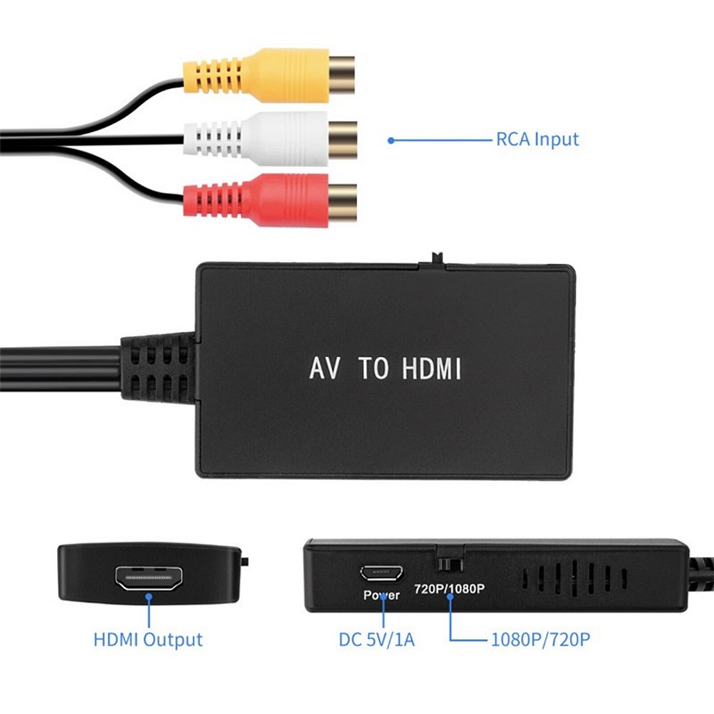 Video Audio Konverter AV RCA to HDMI Adapter 1080P - S2022 - Black