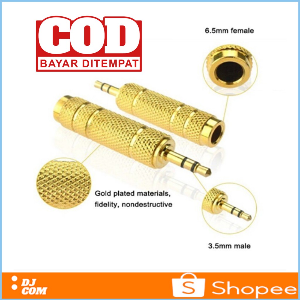 Converter Jack Mic Audio 6.5mm Female to 3.5mm Male Gold Plated Stereo