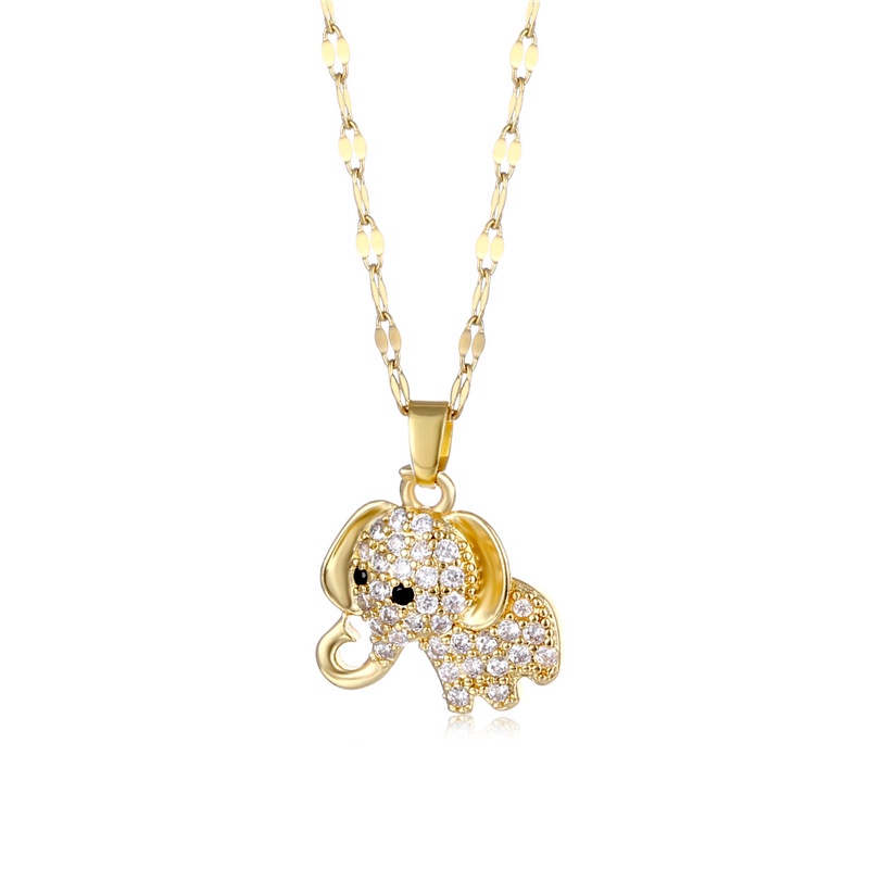 Ins lucu zirkon bayi gajah baja titanium kalung wanita angin dingin halus rhinestone liontin kecil h