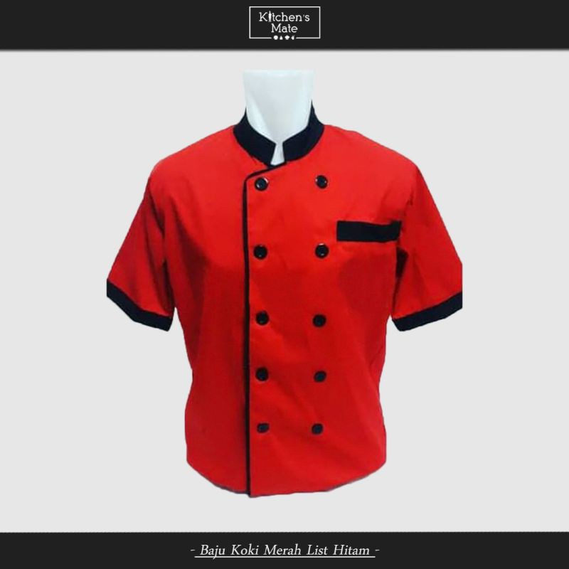 Baju Koki Merah Lis Hitam