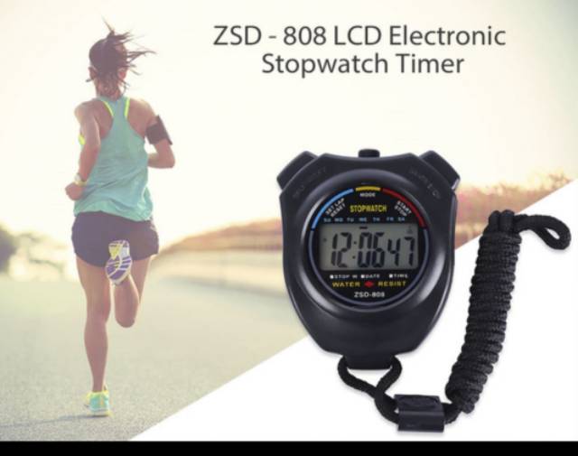 STOPWATCH OLAH RAGA WATERPROOF GENGGAM DIGITAL LCD +  STARP HITAM