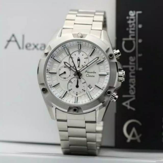 Jam Tangan Alexandre Christie 6524 Pria Silver White Original