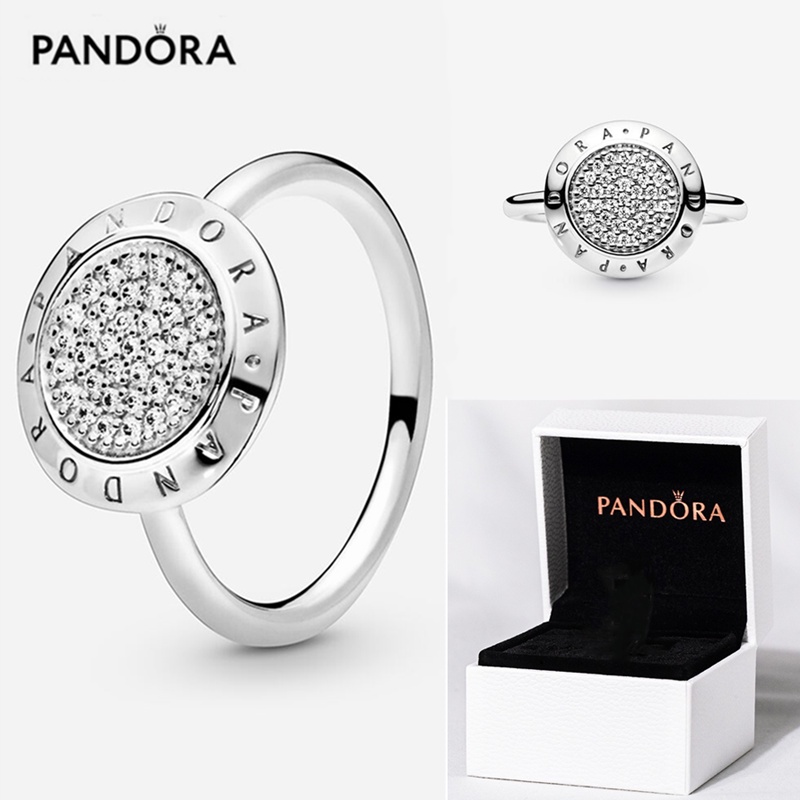 Pandora Cincin 925 Silver Logo Pav Aksen Berlian Kubik Zirconia Untuk Wanita