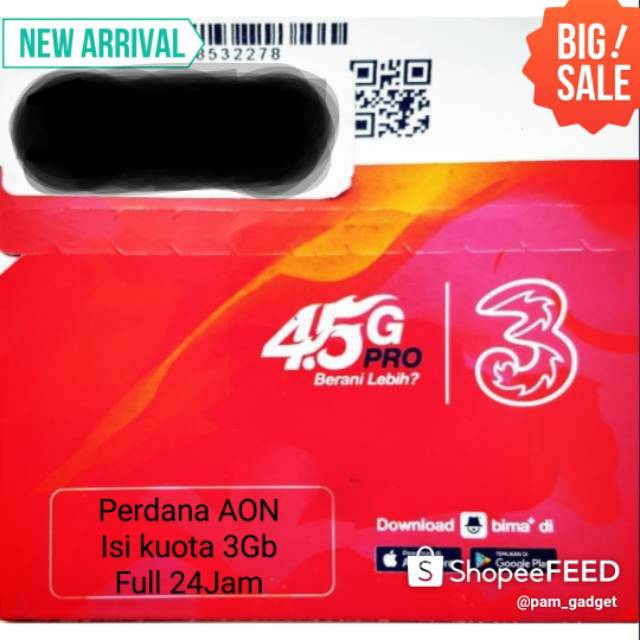 Kartu Perdana TRI Aon 3Gb| sudah Aktif langsung pakai| 4G