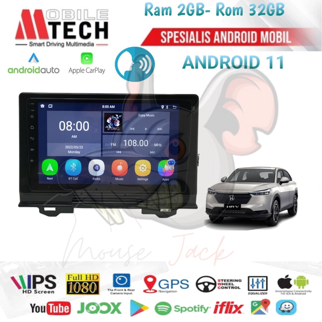 Head Unit Android Mtech Carplay For Honda Hrv 2022 up 9 inch Soket pnp