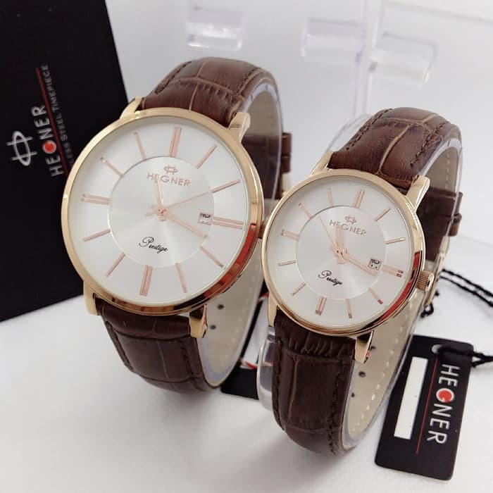 Limited JAM TANGAN COUPLE PRIA WANITA HEGNER 403 ROSE GOLD PLAT PUTIH ORIGINAL Kekinian
