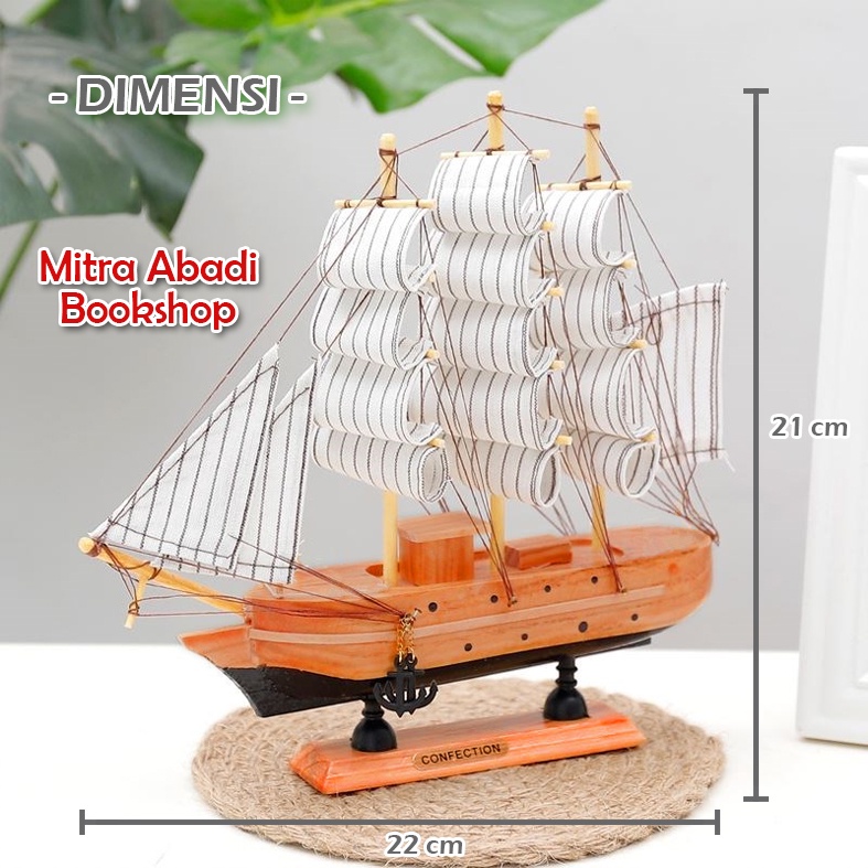 Dekorasi Miniatur Kapal Phinisi Mini Gaya Mediterania Ukuran 22 cm