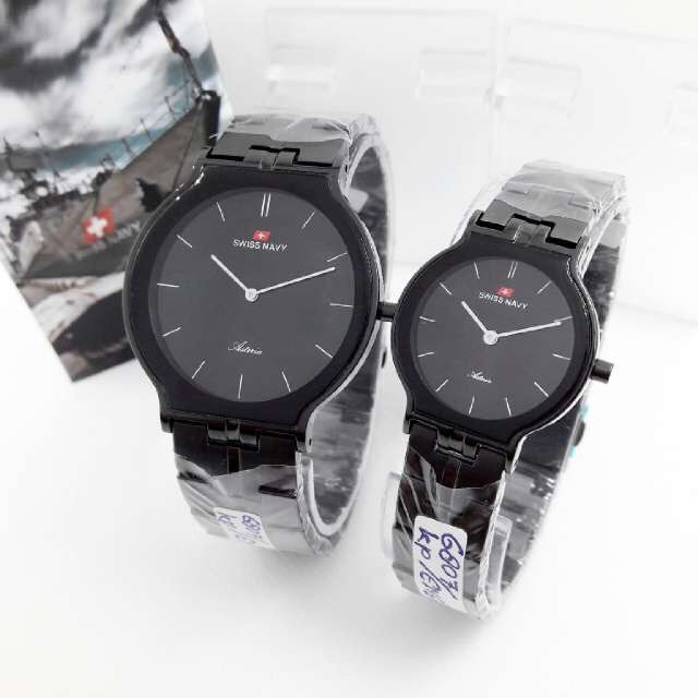 jam tangan SWISS NAVY 6807 Fullblack couple SN 6860