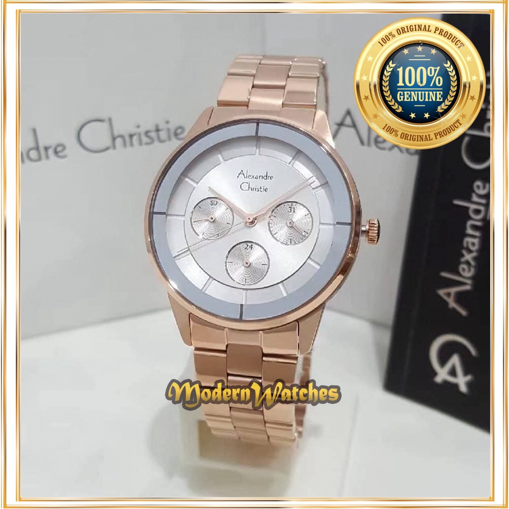 Jam Tangan Wanita Original Alexandre Christie AC 2714 Black Biru Rosegold Navy Blue Terlaris Sport