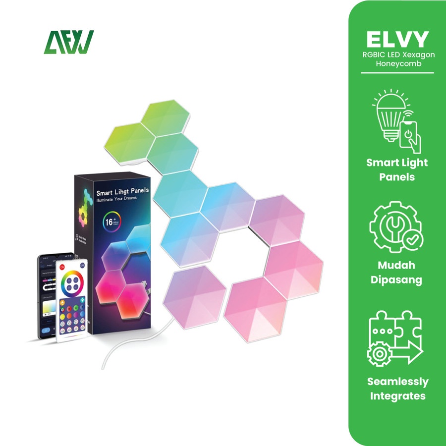 ELVY RGBIC LED Hexagon Honeycomb Wall Lamp Lampu Hias Quantum Modular
