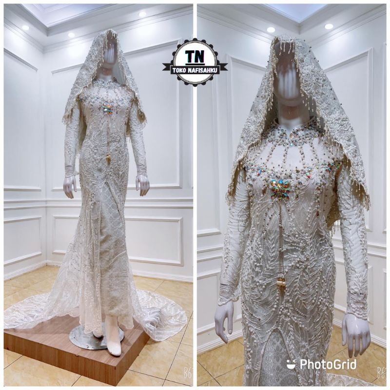 Gaun pengantin koto gadang ekor mewah / kebaya pengantin akad koto gadang / kebaya koto gadang ekor