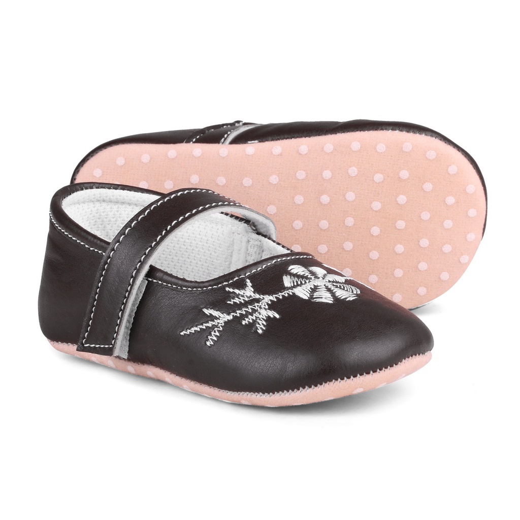Sepatu Anak Newborn Bayi Baru Lahir Warna Cokelat PW BORDIR