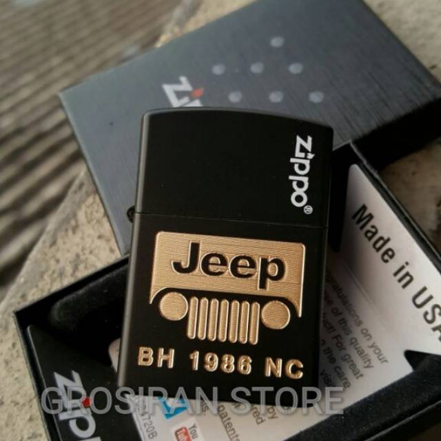 ZIPPO JEEP MOBIL CUSTOM LOGO TULISAN NAMA GAMBAR UKIR GRAFIR CLUB PERUSAHAAN MOTOR