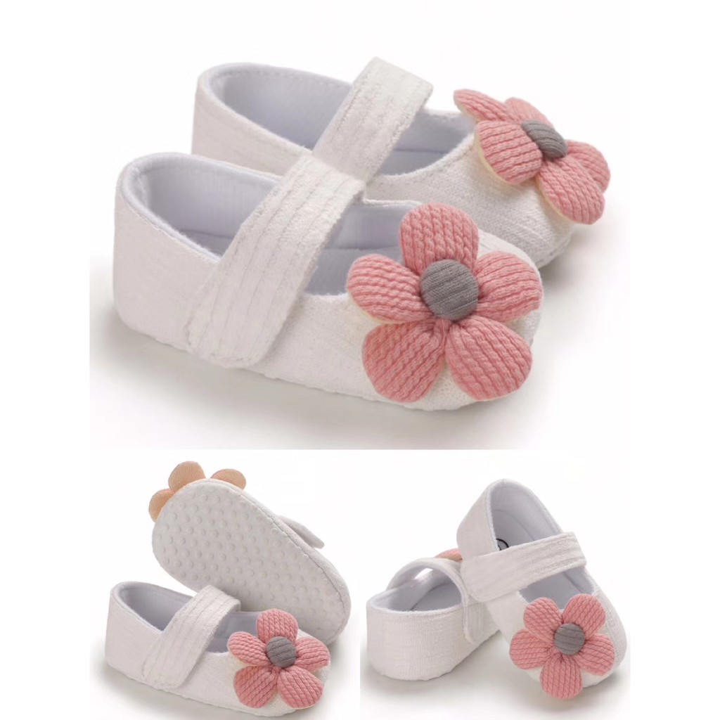 HappyOliver C595 CUTESUNY Sepatu Prewalker Casual Anti Selip Aksen Bunga untuk Bayi Perempuan 0-18