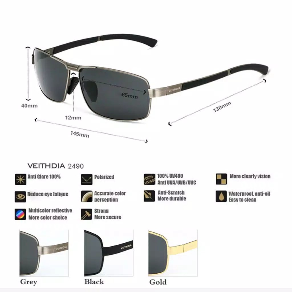 COD Original Veithdia Kacamata Polarized Anti UV400 Pria V-2490