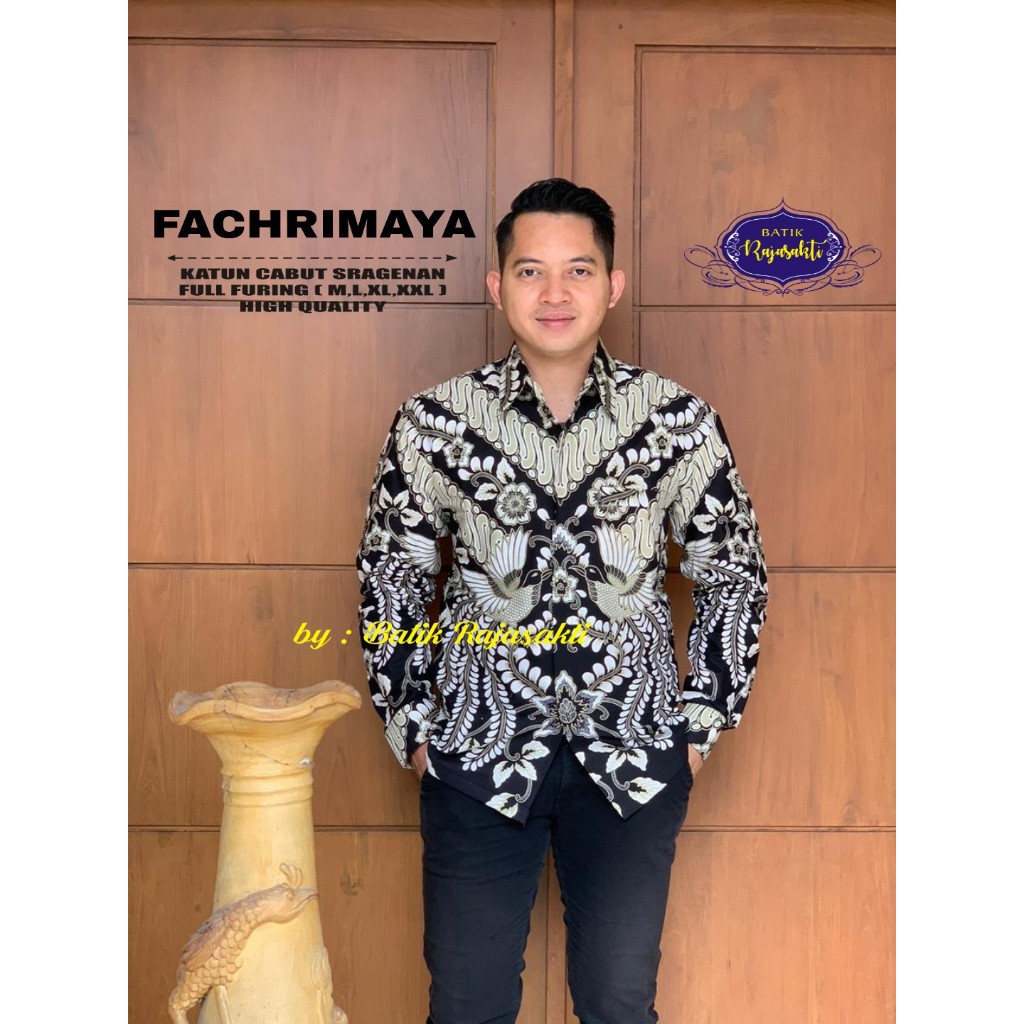 FACHRIMAYA Kemeja Batik Pria Lengan Panjang Katun Halus FULL FURING Rajasakti