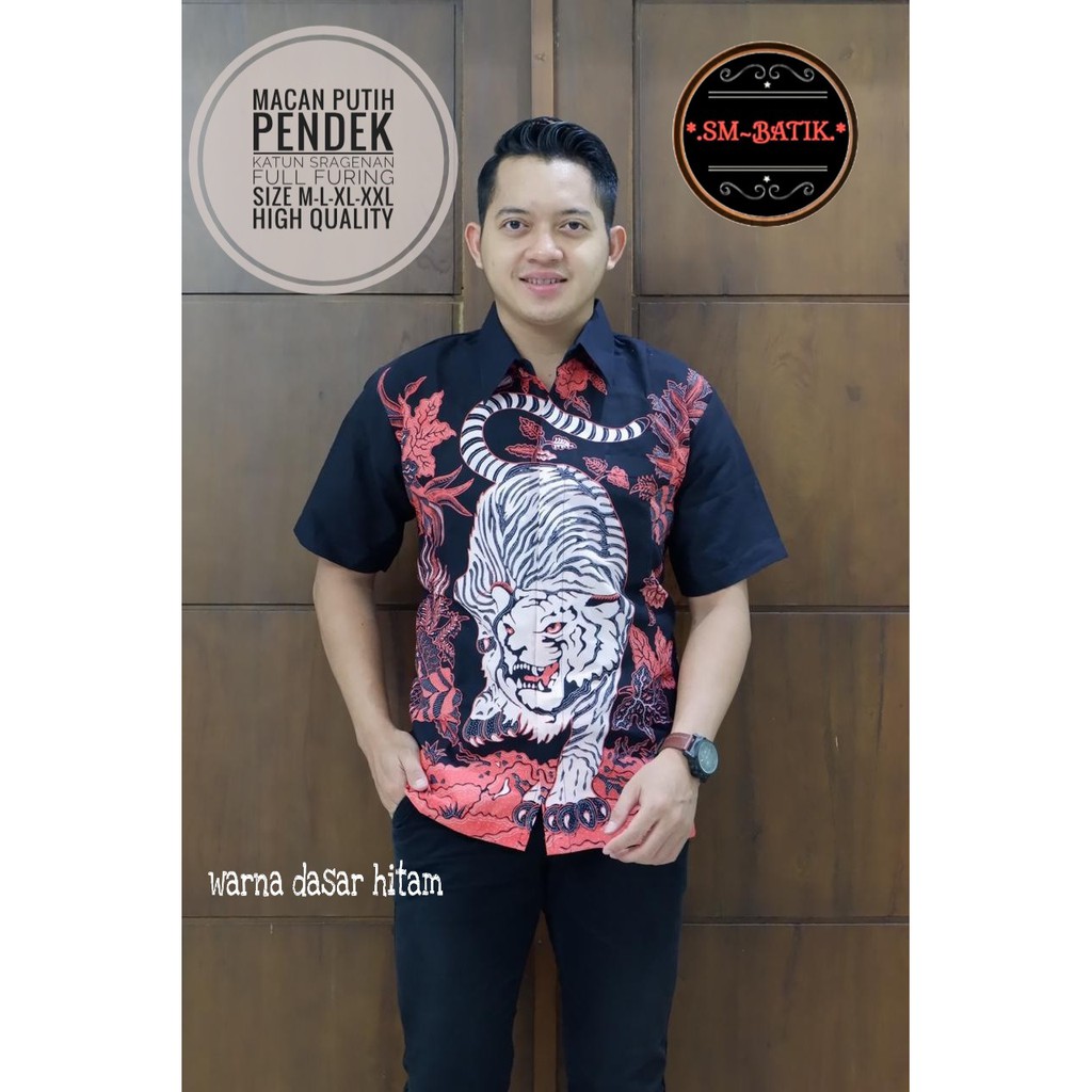 MACAN PUTIH NGAMUK Kemeja Batik Pria Full Furing Katun Sragenan