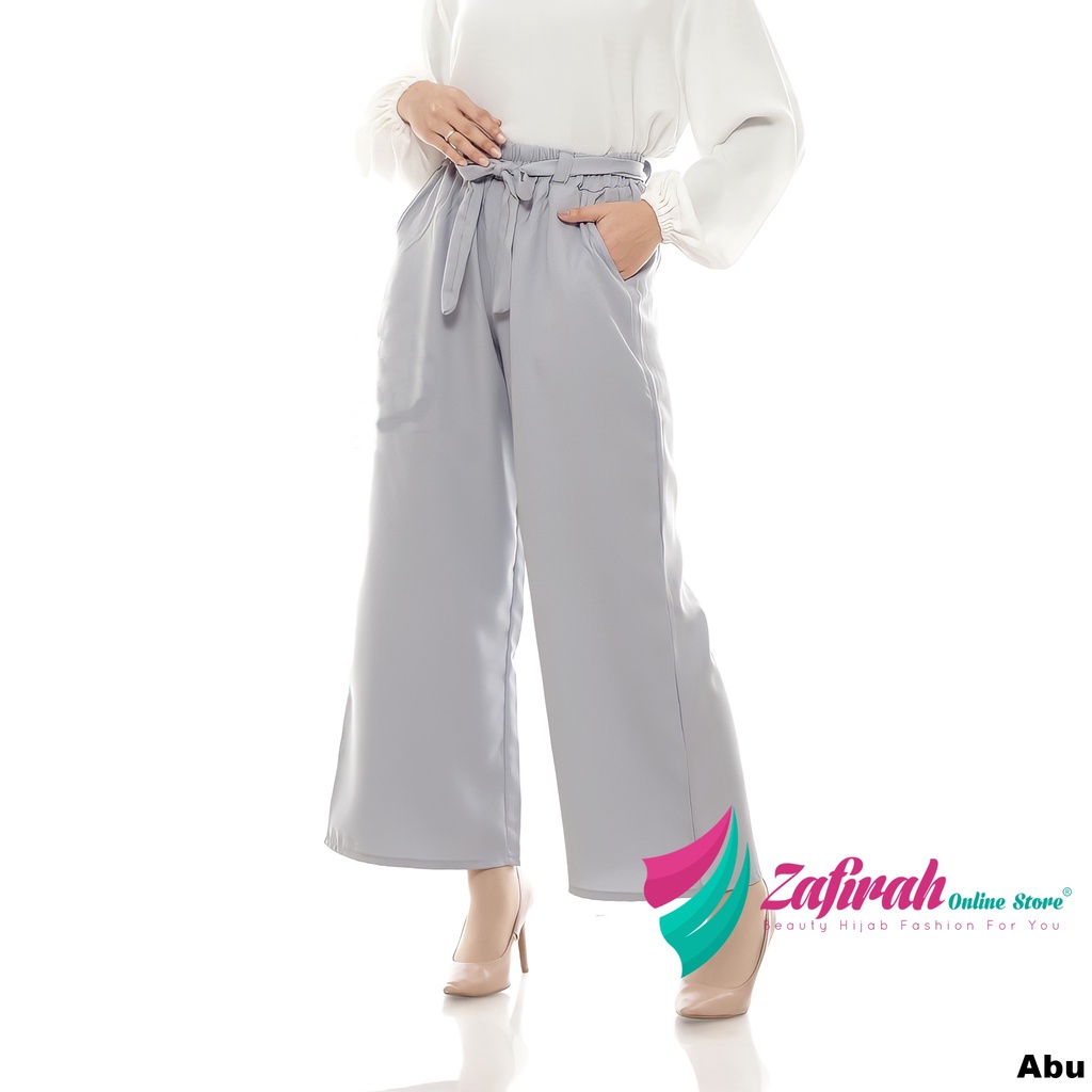Celana Wanita Kulot Panjang Bahan Moscrepe Pinggang Karet-Abu