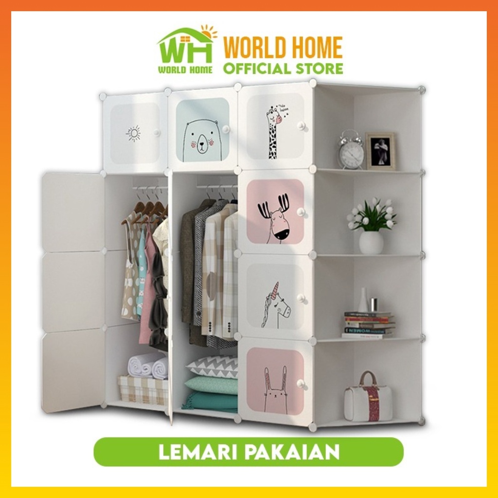 Lemari Baju Plastik Portable Lemari Baju Serbaguna 12 Pintu 4 Rak Lemari Pakaian Bongkar Pasang WHFURNITURE