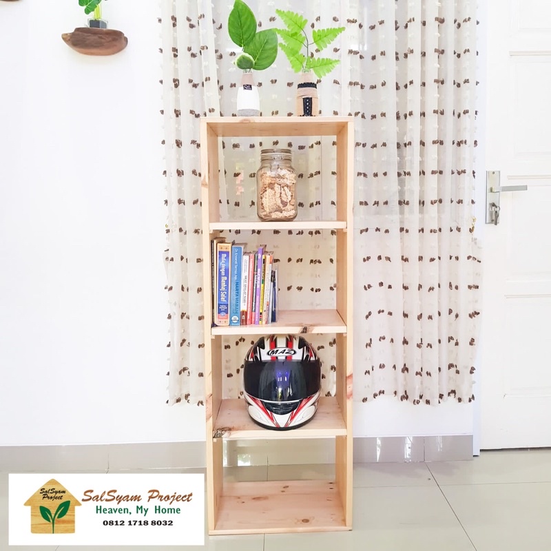 Rak Serbaguna Susun 4 Tingkat Minimalis Kayu Jati Belanda / Rak Baju / Lemari Buku Serbaguna