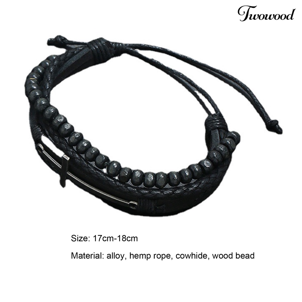 Twowood Men Bracelet Vintage Multi Layers Beads Knitted Male Bracelet for Daily Wear