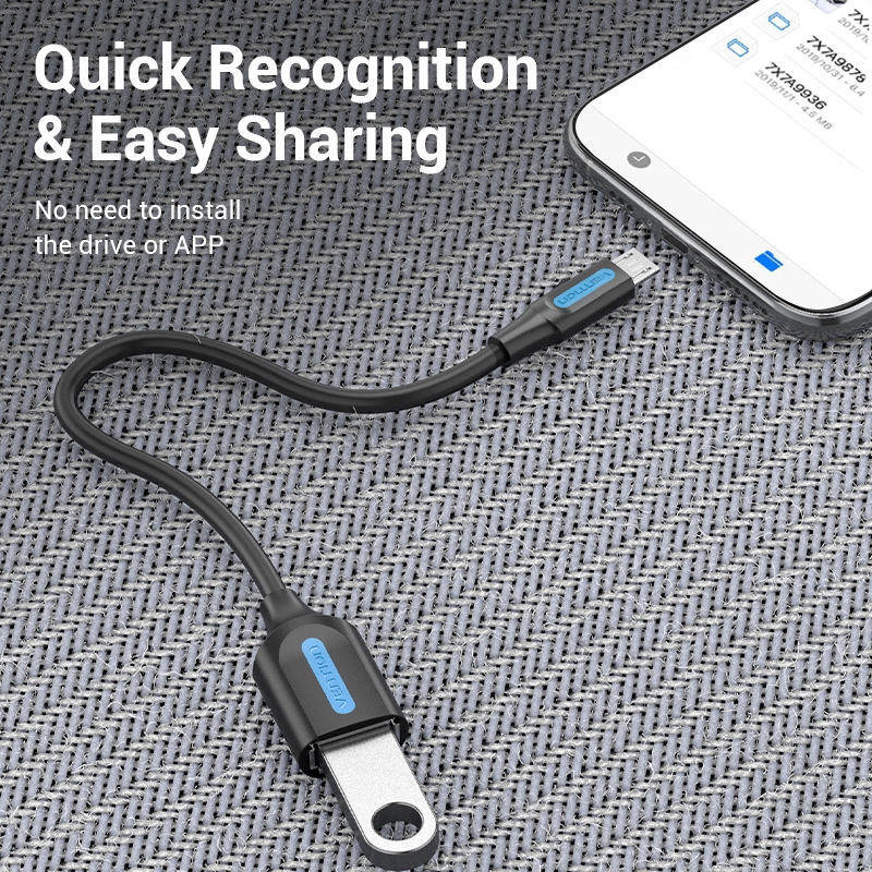 Vention Kabel Otg Mikro B Usb 2.0 Male Ke Female Untuk Handphone/Tablet