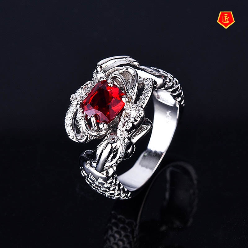 [Ready Stock]Creative Mermaid Ring Inlaid with Topaz Sapphire
