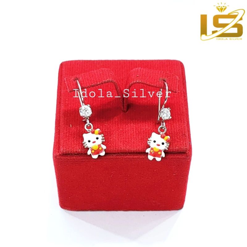 ANTING ANAK PERAK ASLI SILVER 925 LAPIS EMAS MODEL HELLOKITTY - PERHIASAN ANAK