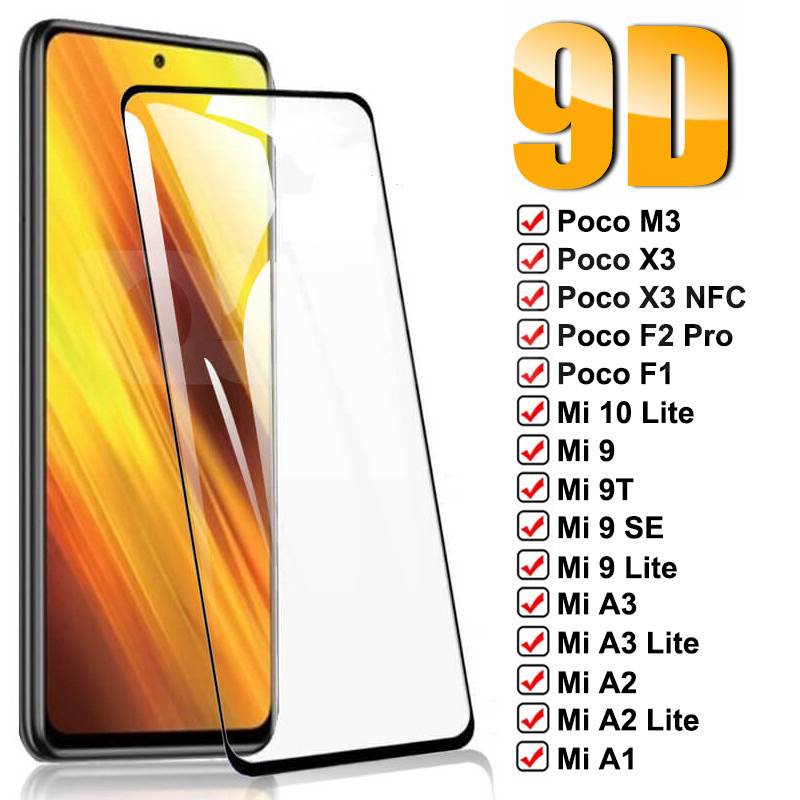 9D Tempered Glass For Xiaomi Poco M3 X3 NFC F2 Pro F1 Screen Protector Xiaomi Mi 9 SE 10 A3 A2 Lite 9T Pro Protective Glass Film