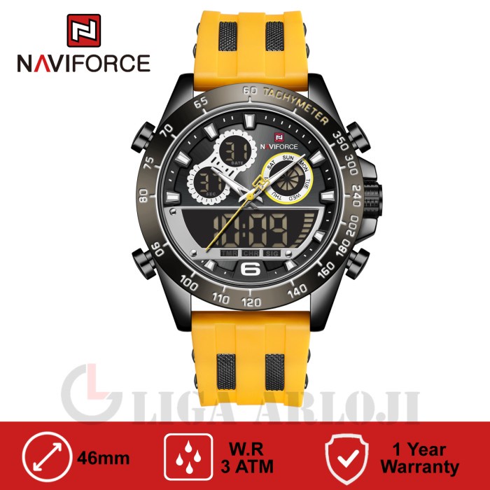 Naviforce NF - 9188 Jam Tangan Pria Analog Digital Rubber Black Kuning