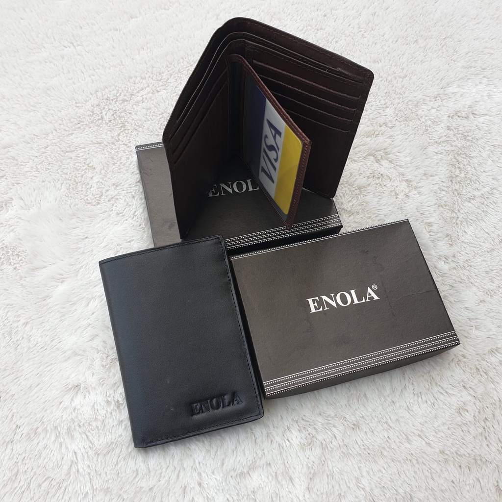 ENOLA Dompet Pria Kulit Asli Model Lipat Buku Paspor Berdiri 3/4 Dompet Kulit Sapi Asli 3412 Enola Original-3