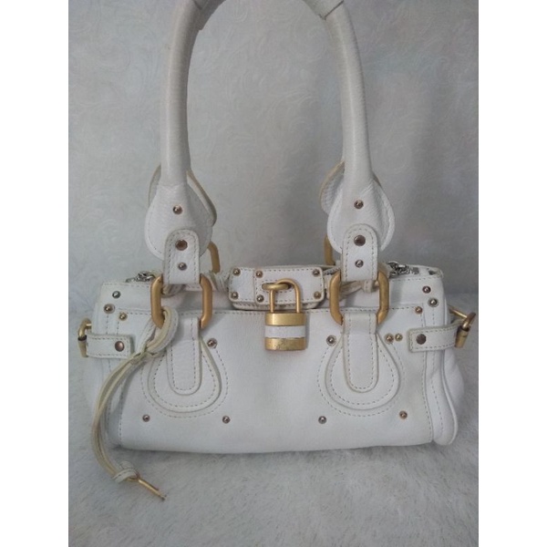 TAS WANITA CHLOE PADDINGTON ADA NOSER WHITE LEATHER BAG PRELOVED
