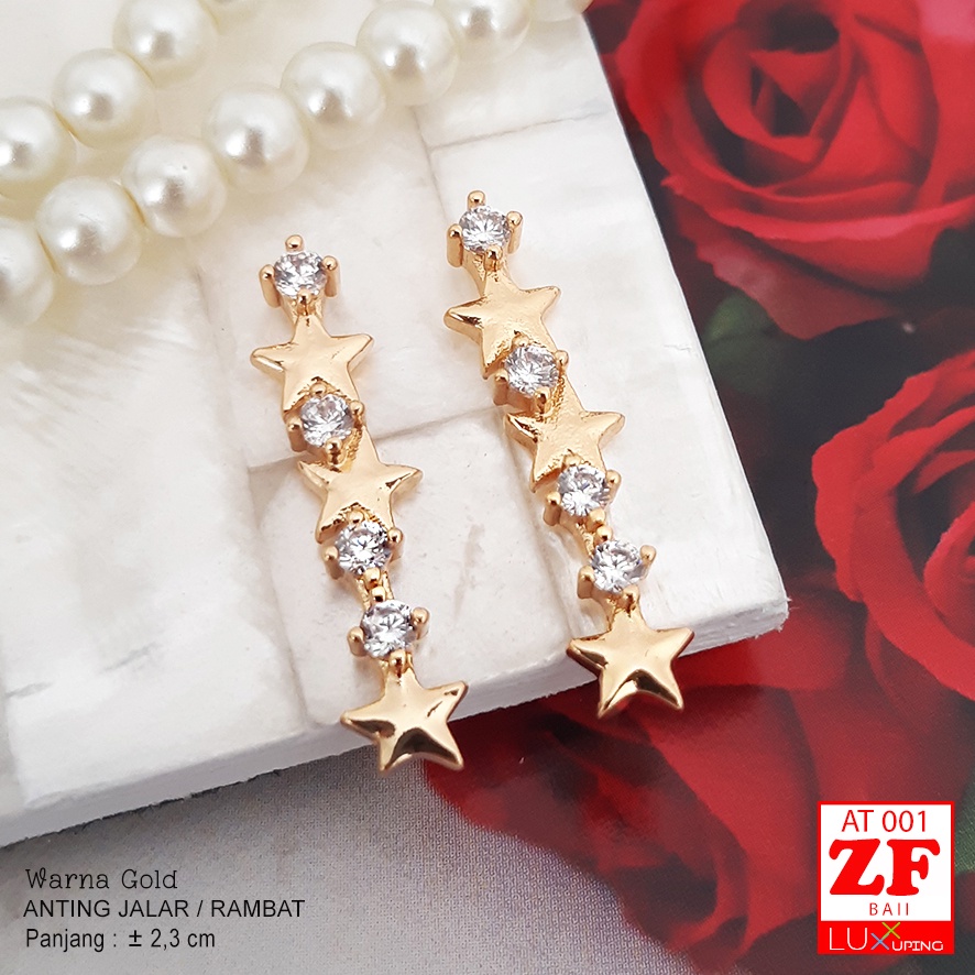 AT 001 GESER Anting Jalar Wanita Anting Rambat Mata Zirkon Perhiasan Imitasi Lapis Emas 18K Anting Selip Anting Panjang Telinga Cuff Earrings Luxx Xuping