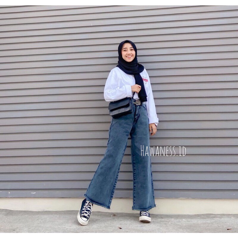 celana highwaist kulot jeans wanita rawis