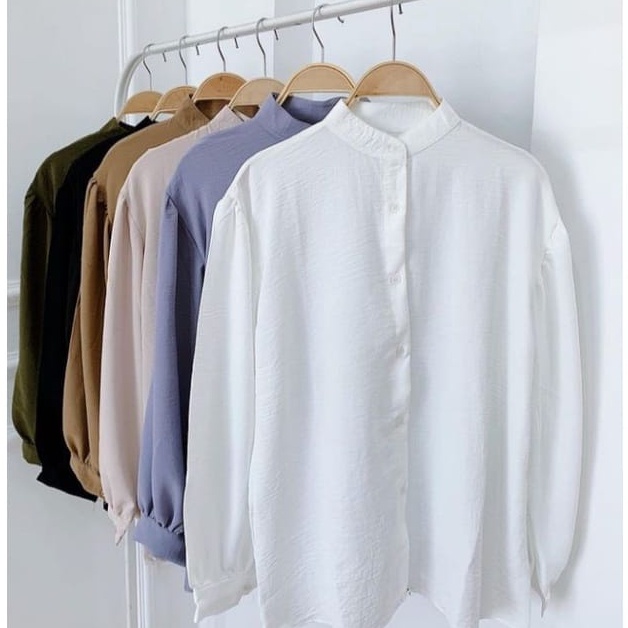 RIVER BLOUSE ONECK LONGSLEEVE / KEMEJA AISA OVERSIZE LENGAN PANJANG BALON / REVA BLOUSE PREMIUM AIRFLOW CRINKLE ini