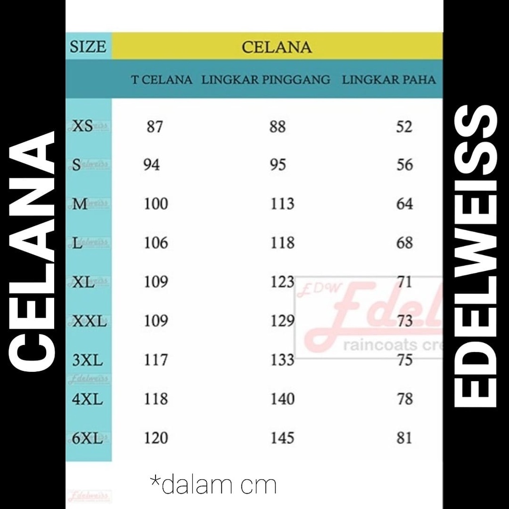 Celana Saja Jas Hujan Edelweiss Taslan Original Celananya Only