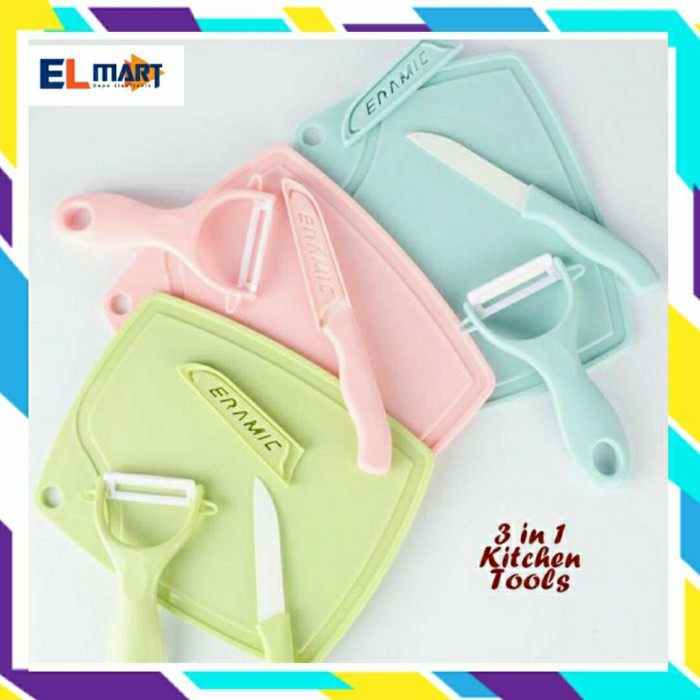 Elmart Pisau Set Ceramic 3in1 Telenan Pisau Peeler keramik Knife Set