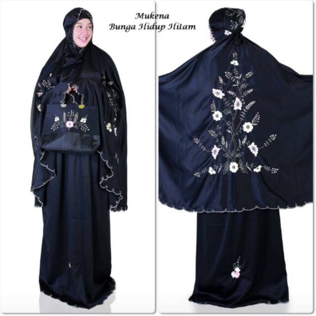 MUKENA BEHEL BUNGA HIDUP HITAM