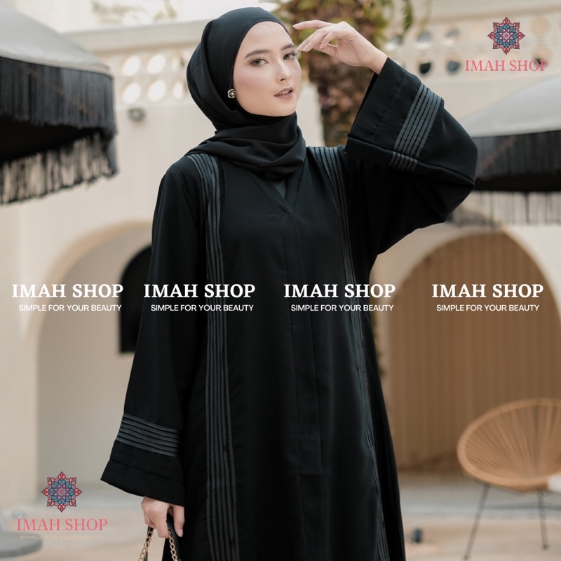 ABAYA FATIMAH LIST HITAM POLOS EXCLUSIVE DUBAI ARAB TURKEY KEKINIAN By Imah Shop