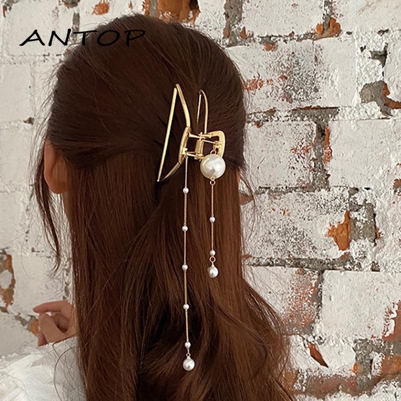 Jepit Rambut Bentuk Pita Bahan Metal Aksen Mutiara Untuk Hiasan Kepala