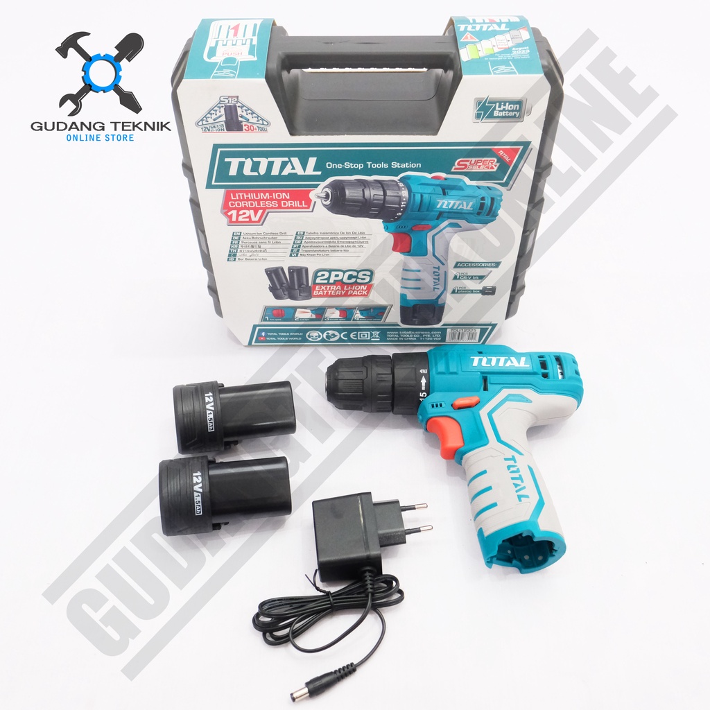 Cordless Drill 12V TOTAL TDLI12325 / Mesin Bor Baterai TOTAL TDLI 12325 - Bor Tangan Battery Cordless