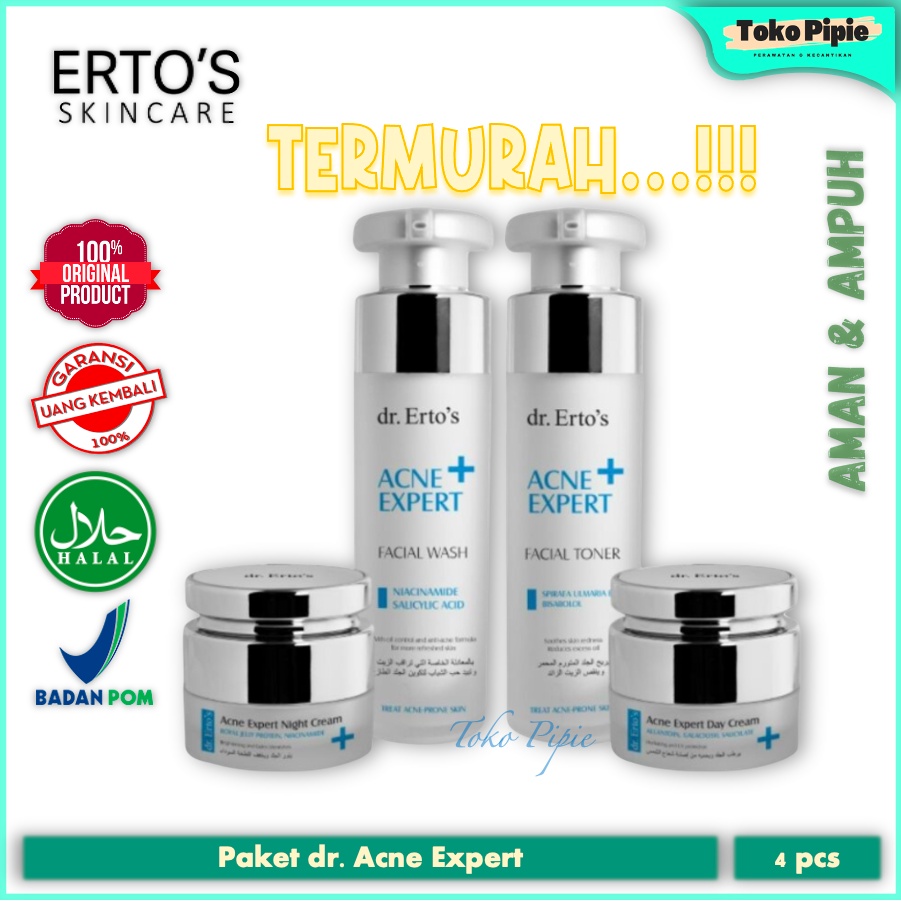 Paket Ertos Acne dr Ertos Expert (Day, Night, Facial Wash, Facial Toner) Skincare Serum Obat Jerawat
