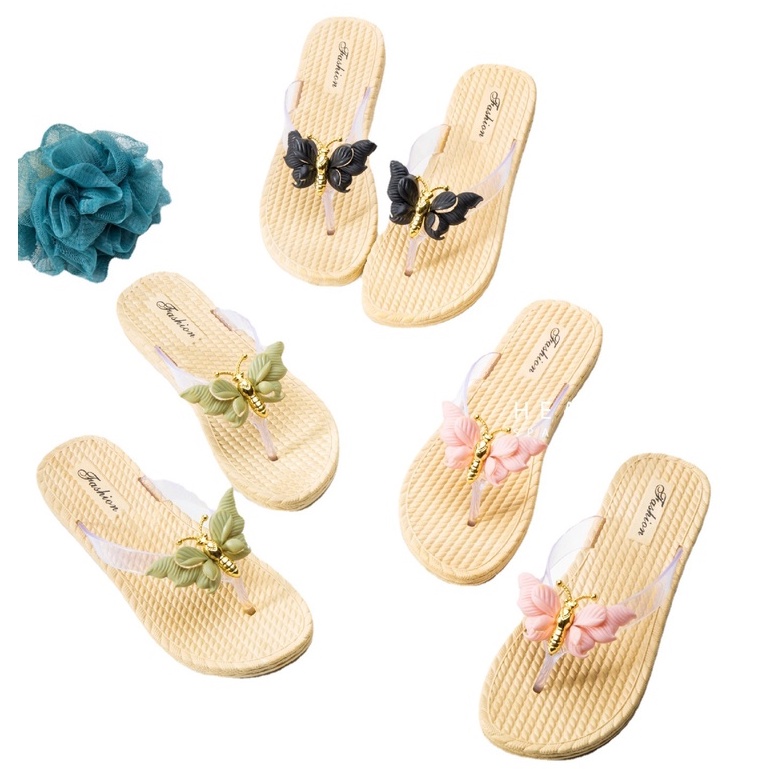 JOS1460 Sandal Wanita Motif Kupu-Kupu Sendal Jepit Fashion