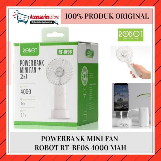 Kipas Portable Robot RT-BF08 Powerbank 4000 mAh