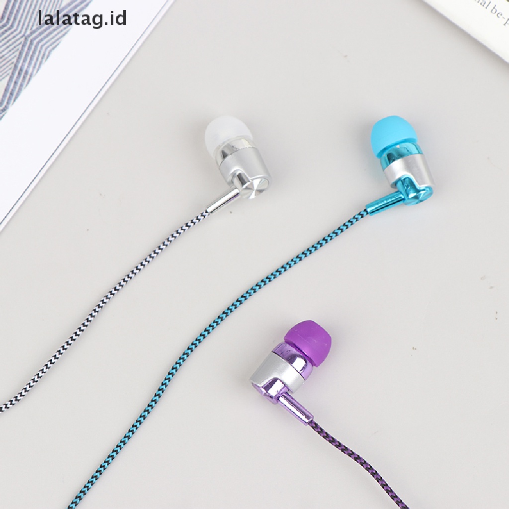 (Flyag) 1pc Headset Earphone Earbuds Stereo Kabel Nilon Anyaman Dengan Mic (ID)